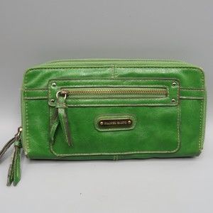 Franco Sarto Green Faux Leather Zip Around Wallet Multi Compartments